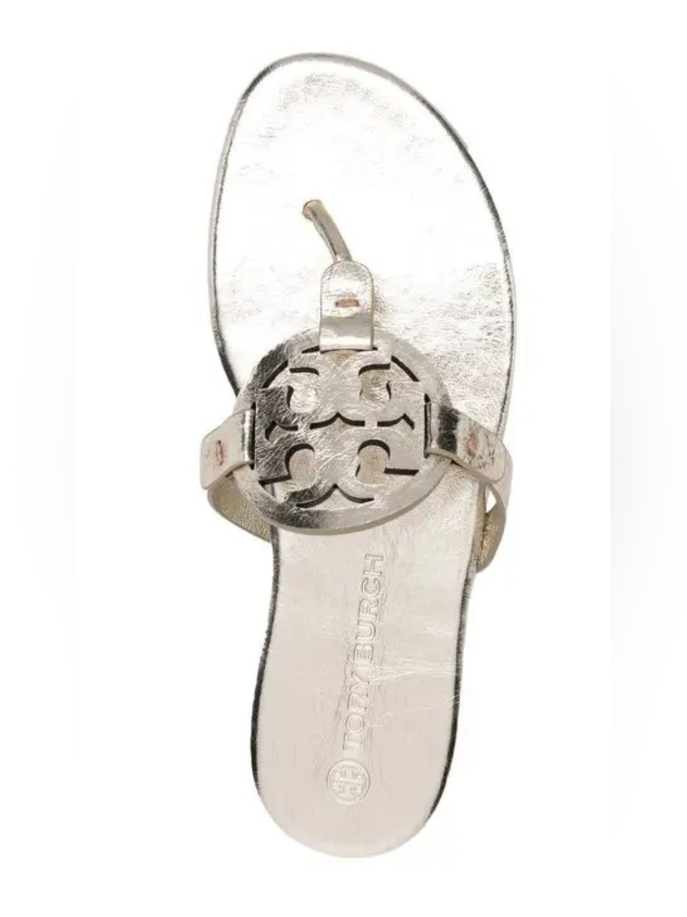 Tory Burch Miller Metallic Wrinkled Leather logo sandals size 7.5 $250